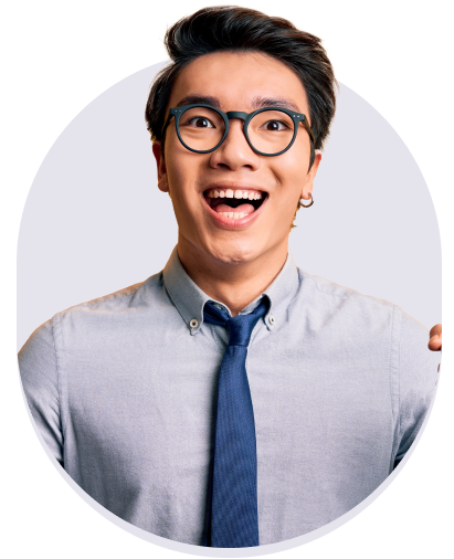 Asian businessman smiling joyfully