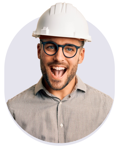 Construction worker smiling joyfully