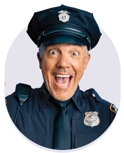 Cop smiling joyfully