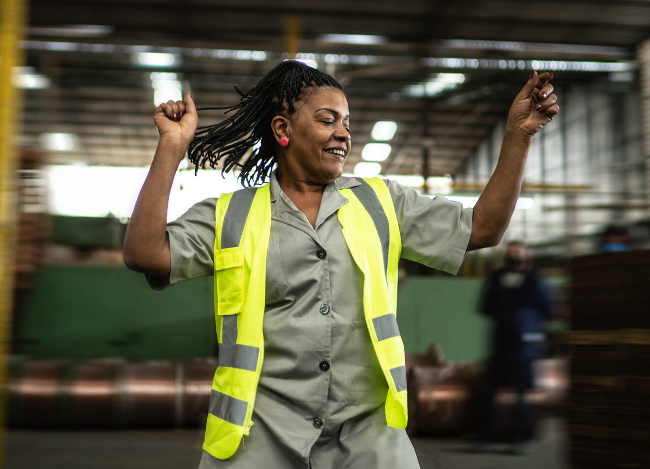 Female worker dancing